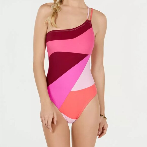 NWT: La Blanca Color Block Asymmetrical Pink Swimsuit - Size 8 - Picture 1 of 3